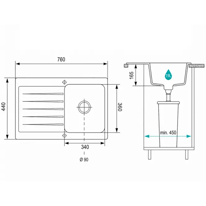Granitový drez Pico 2 béžový 760x440,3