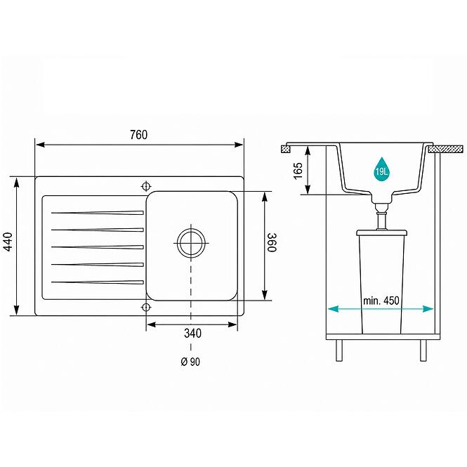 Granitový drez Pico 2 béžový 760x440,3