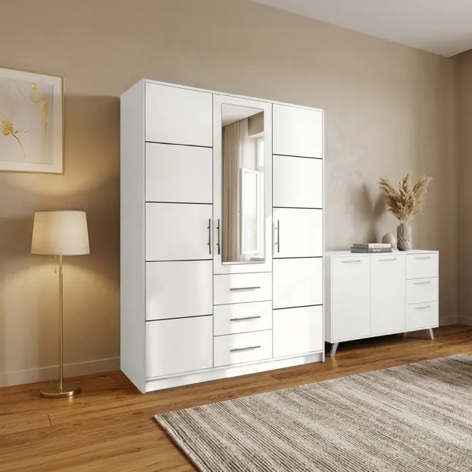 Súprava skriňa  Bali D3 biela + Komoda Bali 140