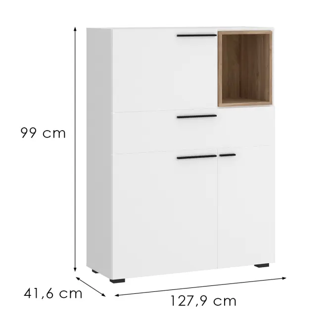 Komoda Marlow MRLK01 3D1S biela alpská/dub honey castello