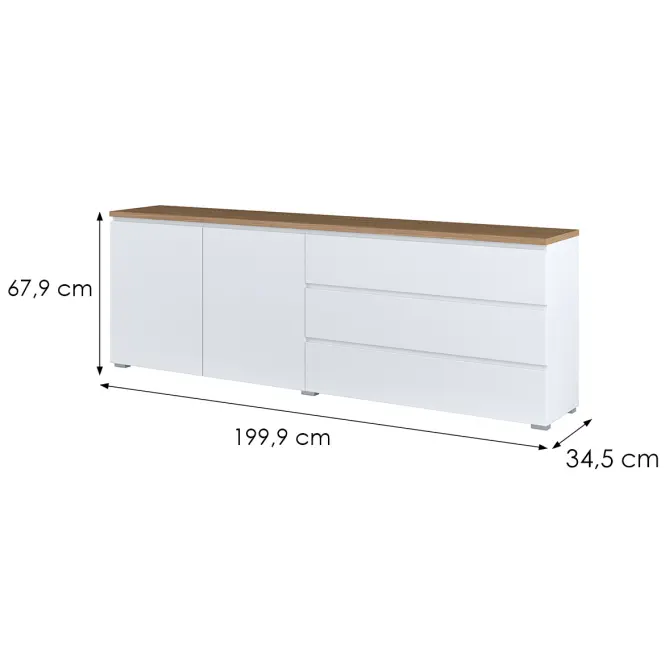 Komoda 2d3s Modo 28 200cm Dub Mauvella/Biely,2