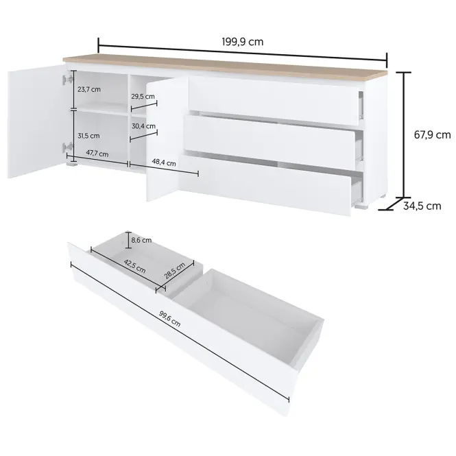 Komoda 2d3s Modo 28 200cm Dub Mauvella/Biely,6