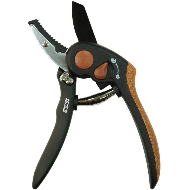 Kovadlinkové záhradnícke nožnice s nastaviteľným rozostupom rukovätí a korkovým úchopom 20 cm