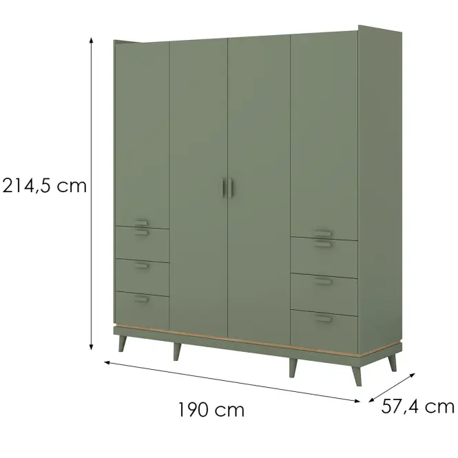 Skriňa 4d6s Sys Scandi 20  Dub Olej/Zelená