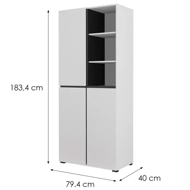 Skriňa Cross 79 cm – biela/čierna, trojdverová