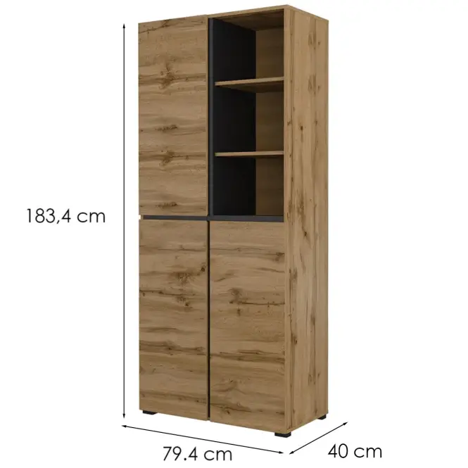 Skriňa Cross 79 cm – D.Wotan/čierna, trojdverová,2