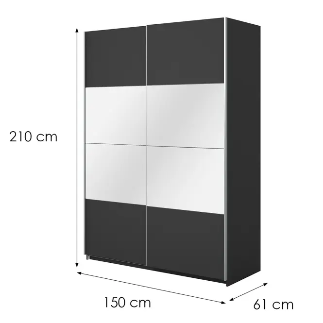 Skriňa 150cm Beta 55  Čierna/Zrkadla,2