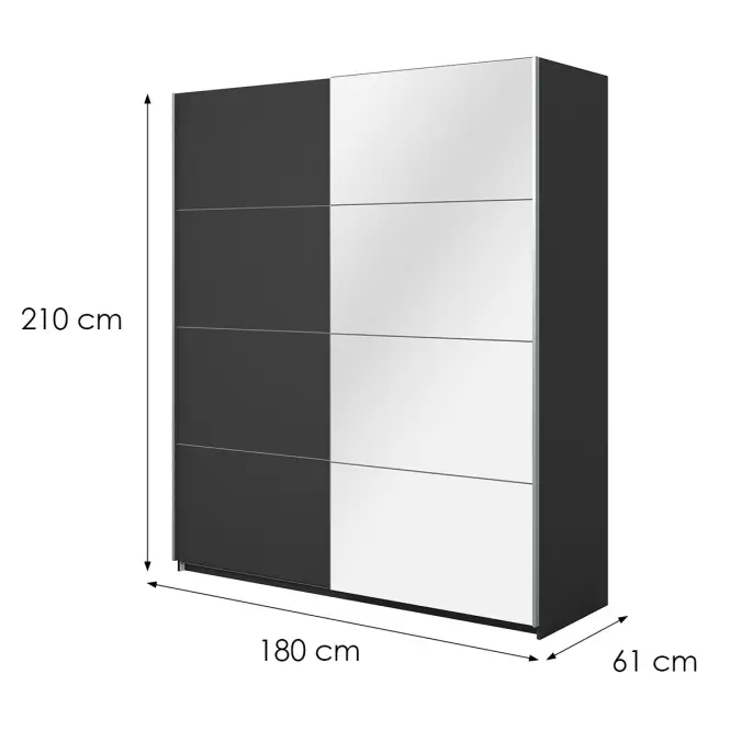 Skriňa 180cm Beta 56  Čierna/Zrkadla,2