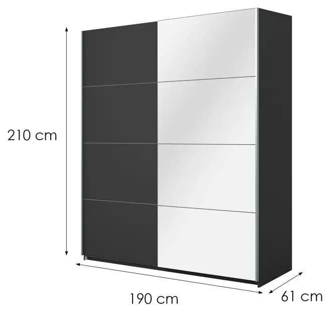Skriňa 200cm Beta 57  Čierna/Zrkadla,2