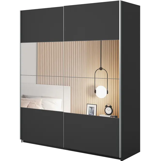 Skriňa 200cm Beta 57  Čierna/Zrkadla,5