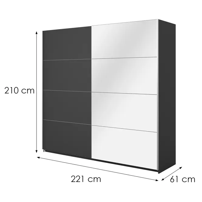 Skriňa 221cm Beta 58  Čierna/Zrkadla,2