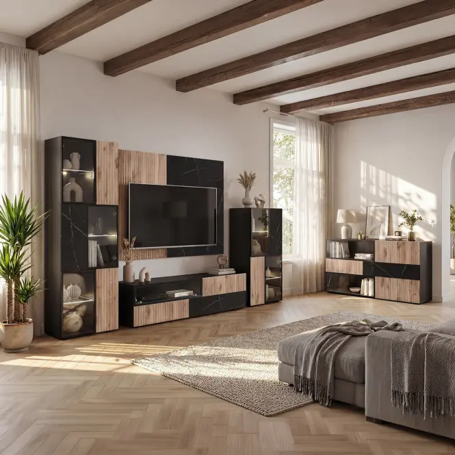 TV stolík Cannes s biokrbem Zmwdv Cs RTV-K Black/Viking/Marble Black,9