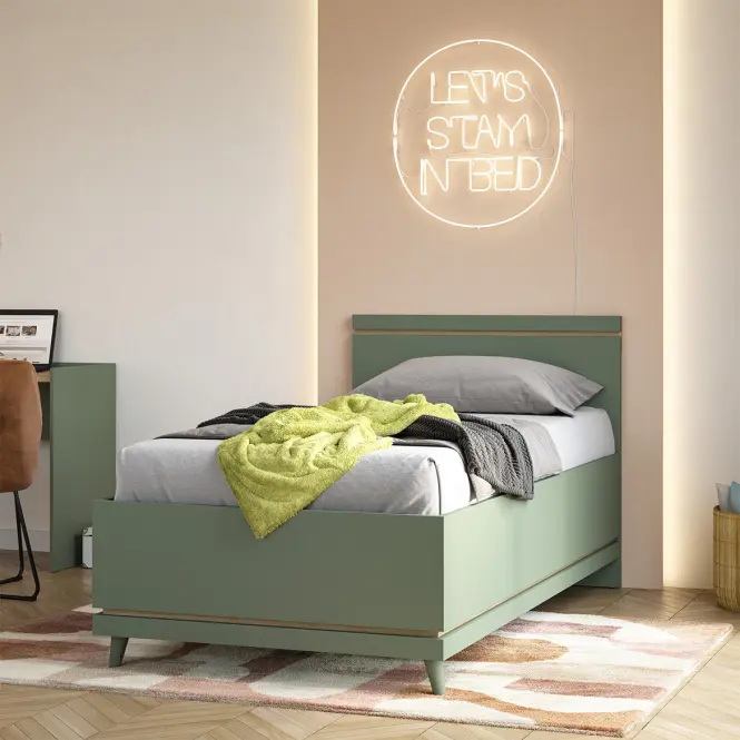 Posteľ Scandi 34 100 Dubový Olej/Zelená,5