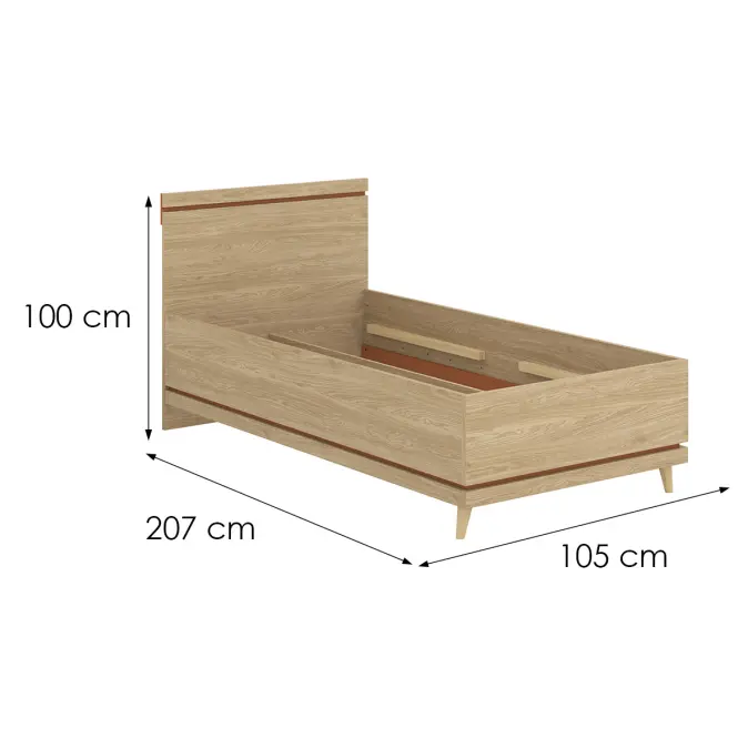 Posteľ Scandi 34 100 Dubový Olej/Tehla,3