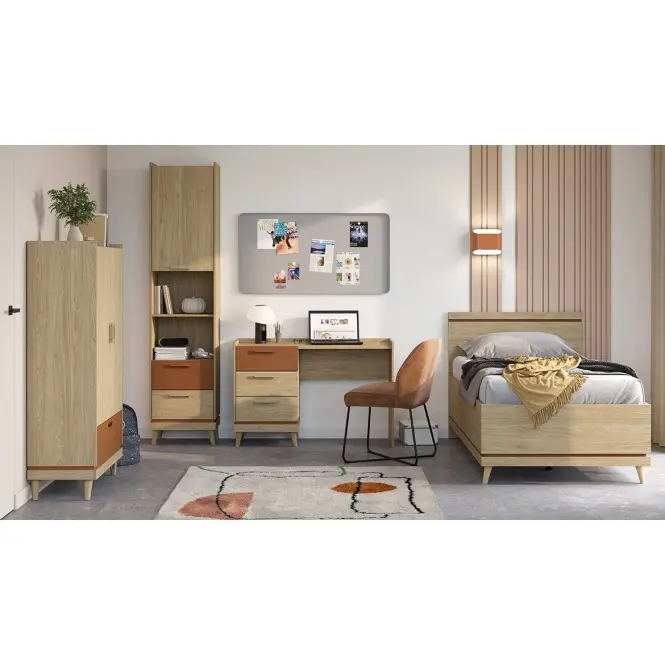 Posteľ Scandi 34 100 Dubový Olej/Tehla,5
