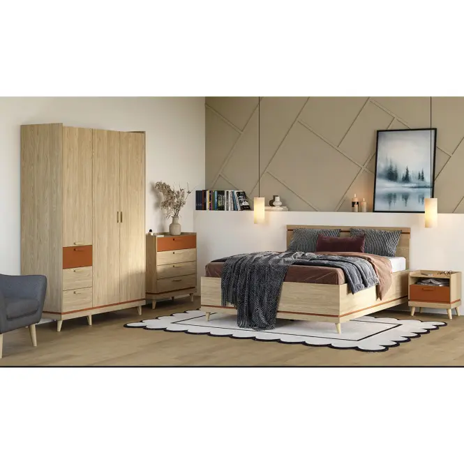Posteľ Scandi 52 S kontajnerom 180 Dubový Olej/Tehla,5