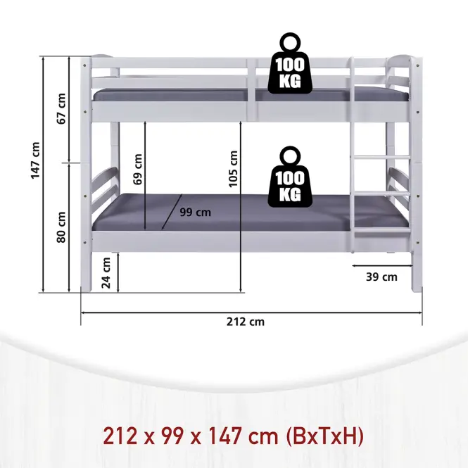 Poschodová Posteľ 20900265 Annika 90x200 Biela + Bariéry,3
