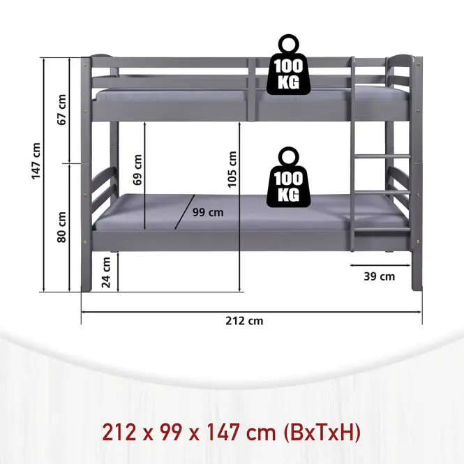Poschodová Posteľ 30500268 Lavius 90x200 Sivá,4