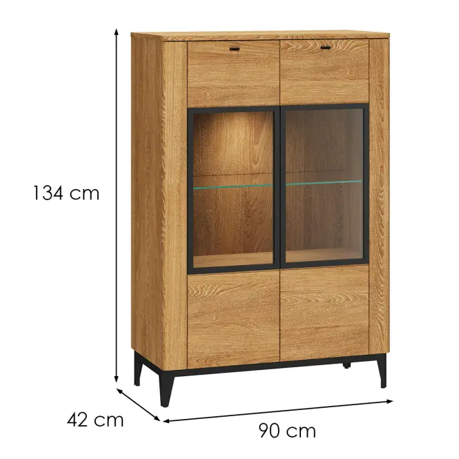 Vitrína Porto 15 2d Masívny Zlatý Dub Olej/Matná Čierna,2