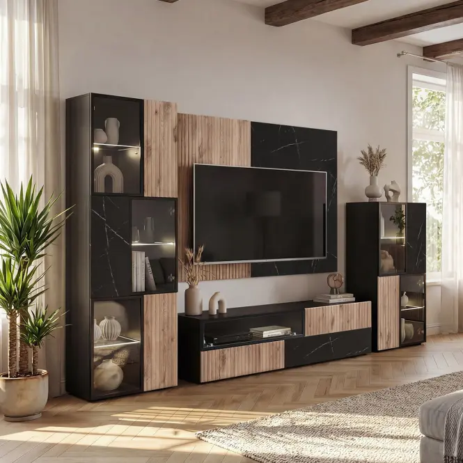 Vitrína Cannes Cs Wsw-K Black/Viking/Marble Black