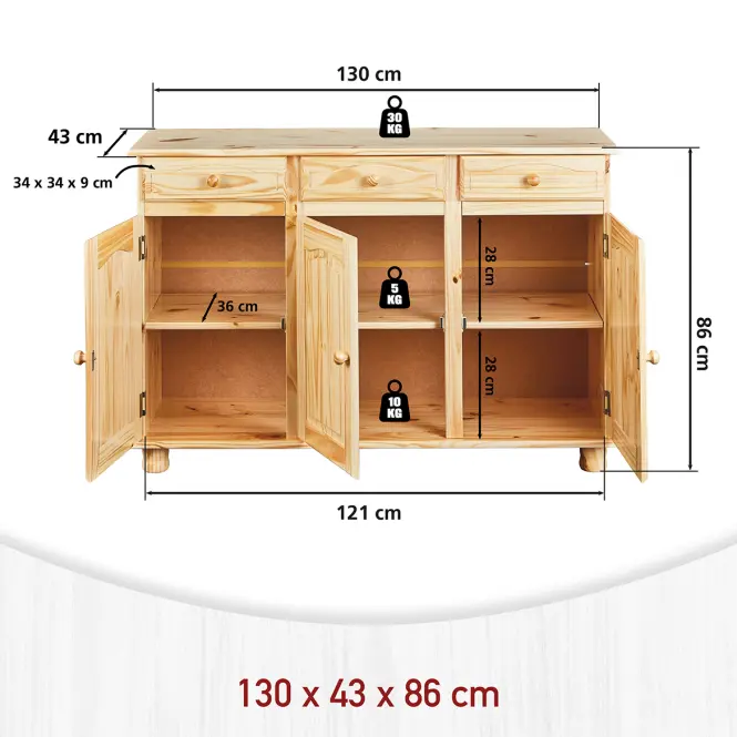 Komoda 30500010 Abaco 3d Prírodný lak,3