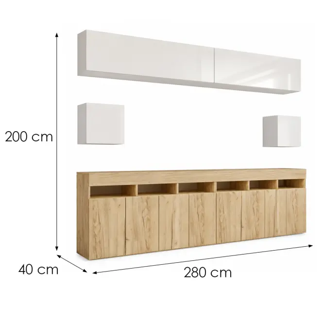 Obývacia Stena Izumi 280 V Biely Lesk/Artisan