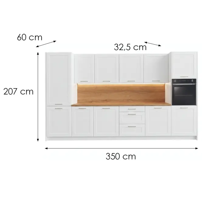 Kuchynská linka Signum 350 cm matná biela/biela bez pracovnej dosky,3