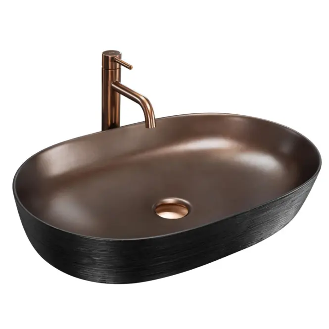 Umývadlo Cleo 61 black brush/copper - na dosku
