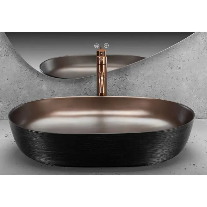 Umývadlo Cleo 61 black brush/copper - na dosku,2