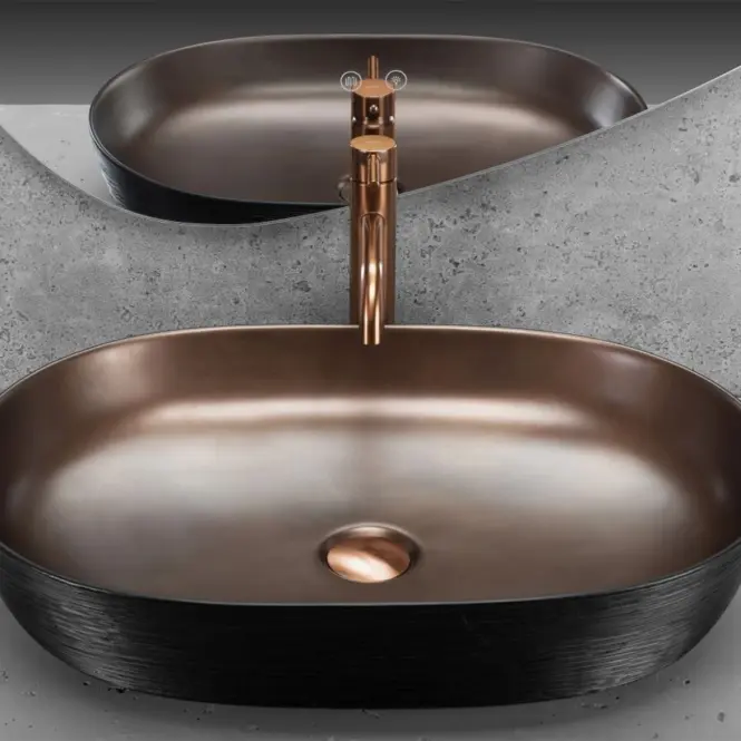 Umývadlo Cleo 61 black brush/copper - na dosku,3