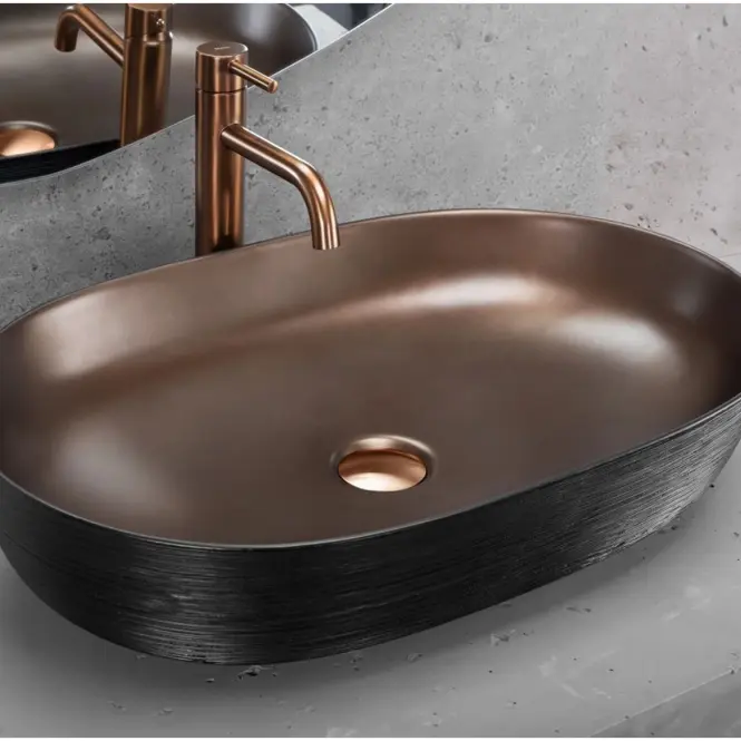 Umývadlo Cleo 61 black brush/copper - na dosku,4