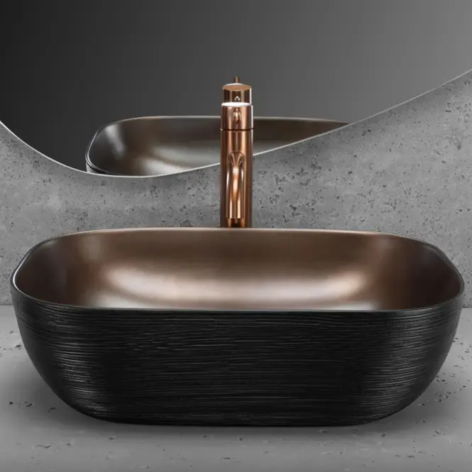 Umývadlo Belinda black brush/copper - na dosku,2