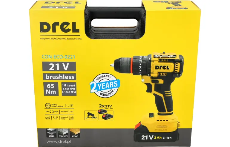 Drel Aku Vŕtačka Bezuhlíková 21V 2X2AH CON-ECD-0221,3