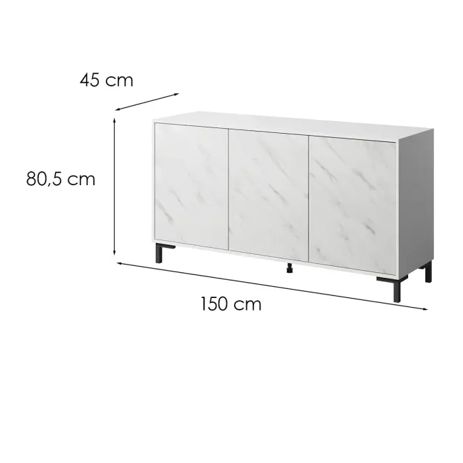 Komoda 150 3d Marmo Biela/ mramor Biela