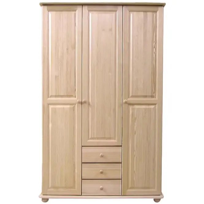 Borovicová skriňa 141A 125 cm – prírodná borovica, trojdverová, zásuvky,4