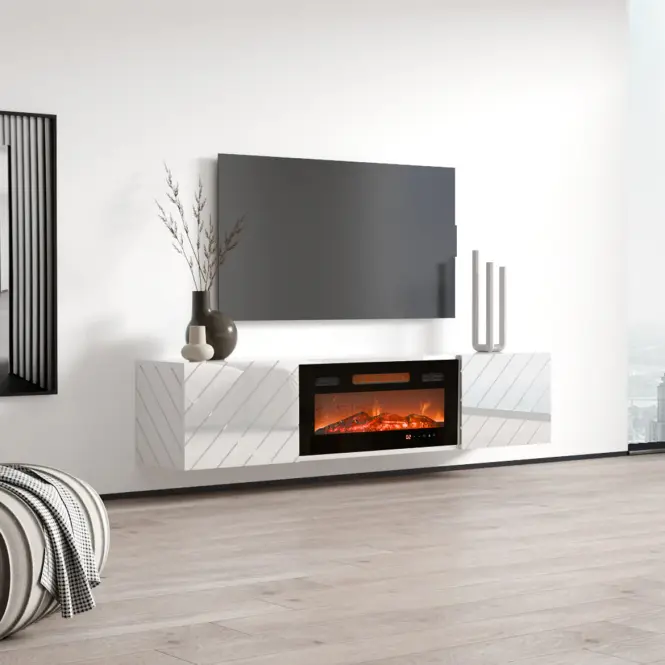 TV skrinka Luxe Biela S krbom Čierna  Ef-800100