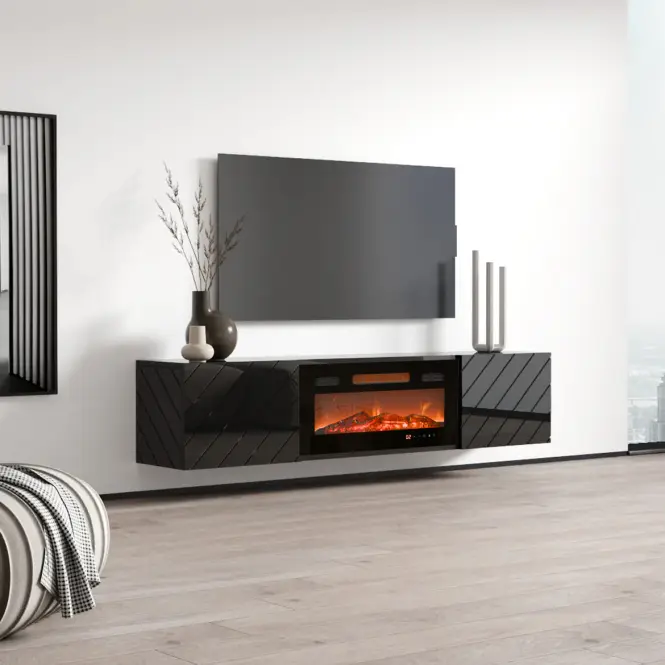 TV skrinka Luxe Čierna S krbom Čierna  Ef-800100