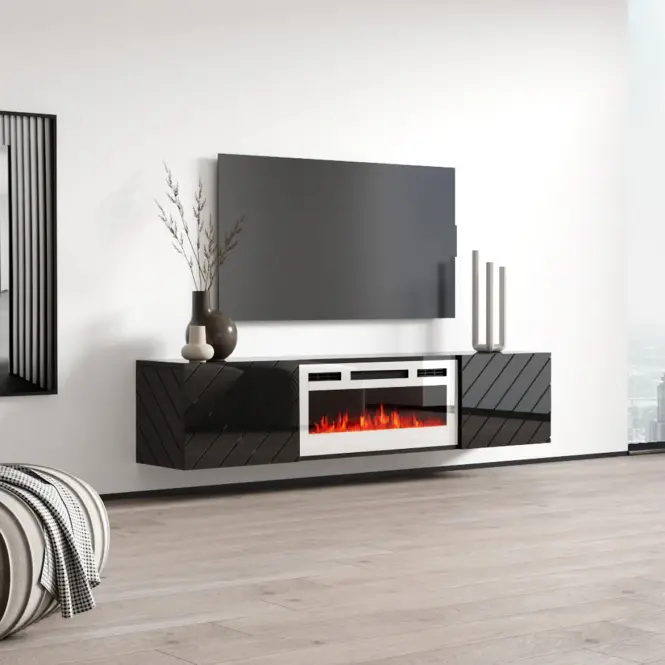 TV skrinka Luxe Čierna S krbom Biela Ef-800110