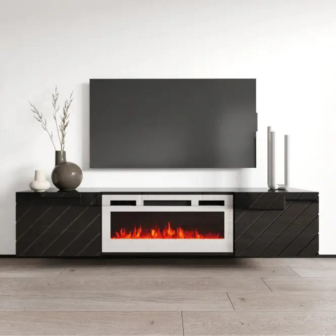 TV skrinka Luxe Čierna S krbom Biela Ef-800110,4