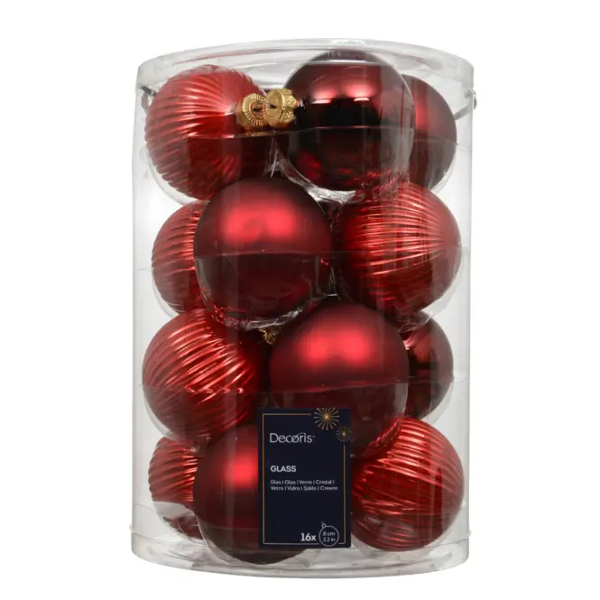 Sada 16 sklenených guliek 8cm – mix červená 9146580,2