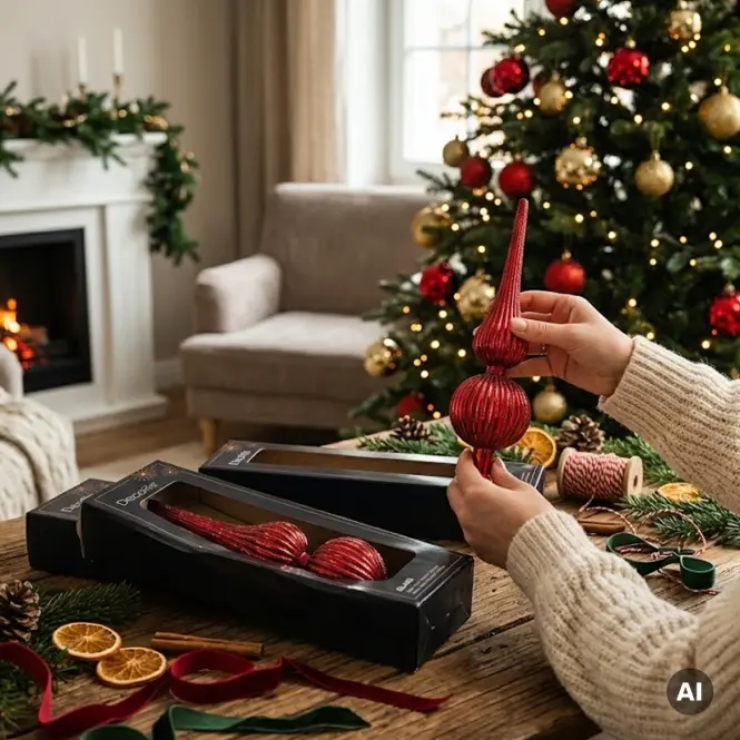 Sklenený špic na vianočný stromček 31cm – mix červená 9170224,16