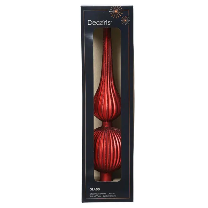 Sklenený špic na vianočný stromček 31cm – mix červená 9170224,8