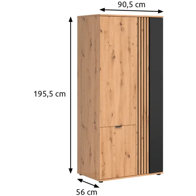 Skriňa Vabres 90,5 Cm - Artisan/Čierna, Lamela, Trojdverový,2