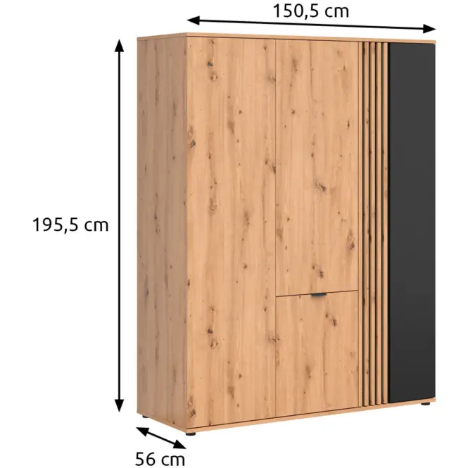 Skriňa Vabres 150,5 Cm - Artisan/Čierna, Lamela, Štvordverový,2