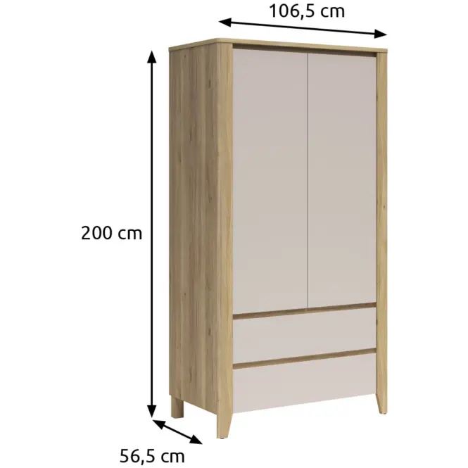 Skriňa Sawira Ii 106,5 Cm - Dub Mauvella/Kašmír, Dvojdverový, Zásuvky