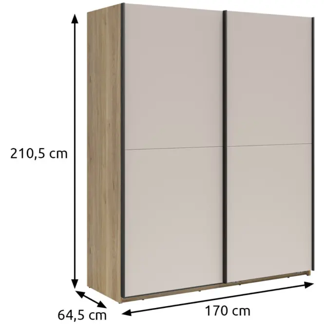 Skriňa Chuck 170 Cm – Dub Mauvella/Kašmír, Dvojdverový,2