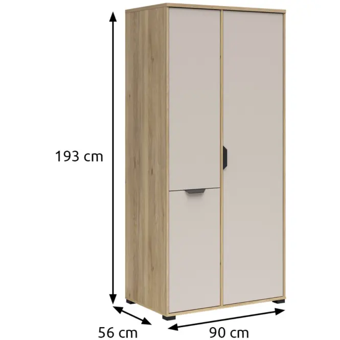 Skriňa Chuck 90 Cm – Dub Mauvella/Kašmír,Trojdverový,2