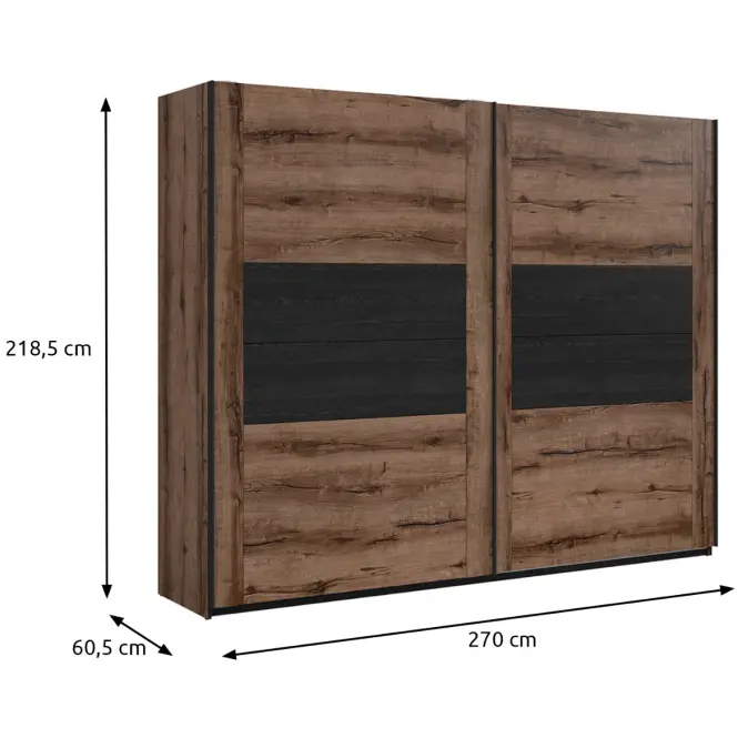 Skriňa Kassel 270 Cm – Dub Monstery/Dub Čierna, Dvojdverový
