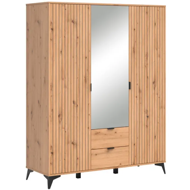 Skriňa Lamea 154 Cm So Zrkadlom – Artisan, Lamela, Trojdverový, Zásuvky
