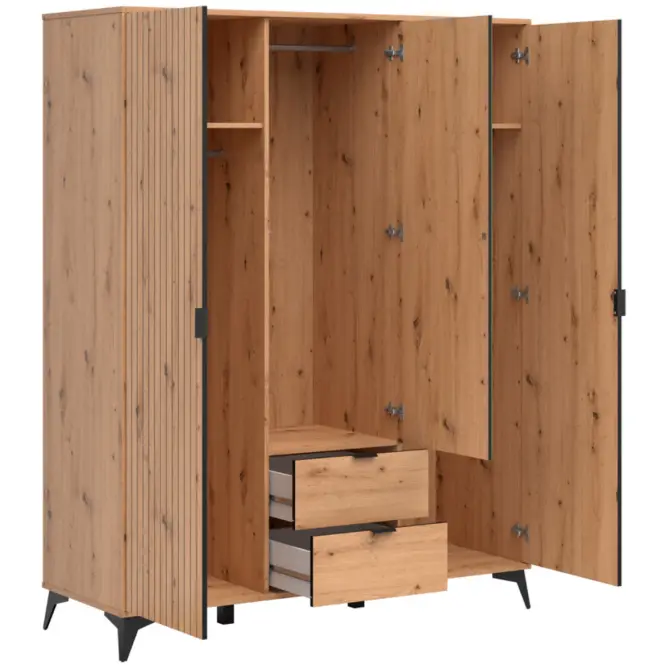 Skriňa Lamea 154 Cm So Zrkadlom – Artisan, Lamela, Trojdverový, Zásuvky,3